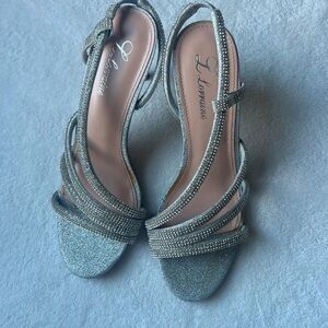 Lauren Lorraine Shimmering Silver Strappy Heels